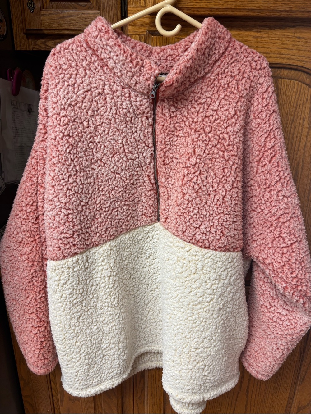 Women's Colorblock Sherpa Half-Zip Pullover - Pink & Cream